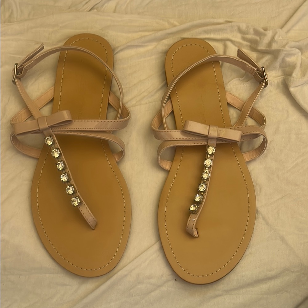 Elegant Tan Sandals with Rhinestone Detailing - 7.5